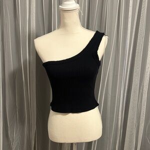 Urban Outfitters Black Ribbed One-Shoulder Crop Top Size Large